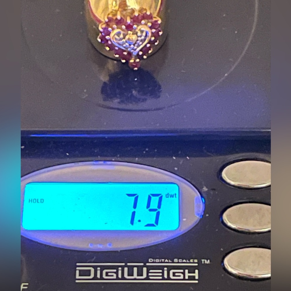 14k heavy Ruby and Diamond Heart Ring - Picture 7 of 8